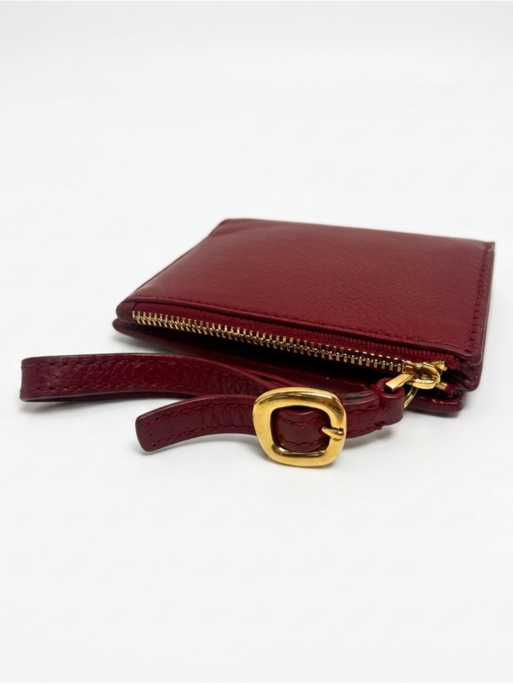 J.Crew Red Leather Bifold Wallet Wristlet Gold Hardware